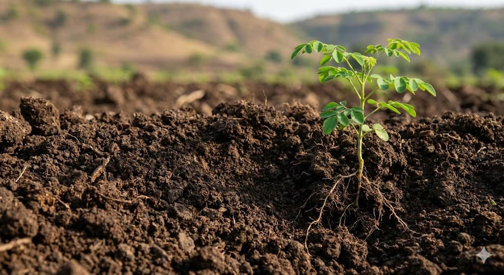 Farmers tending moringa crops in Chinchani